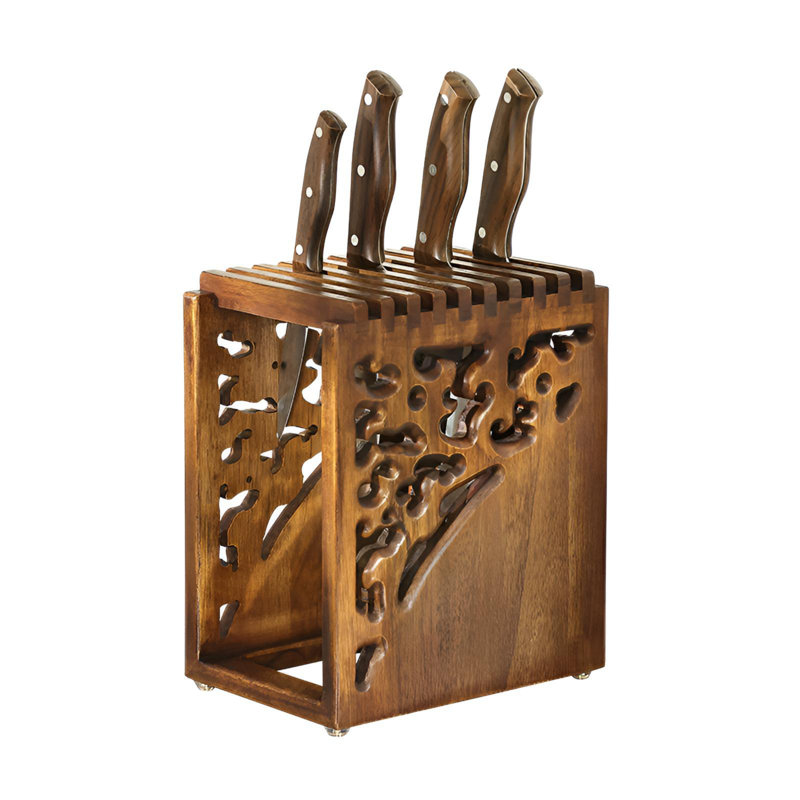 Teak Carved Retro Style Kitchen Knife Storage Rack - Sturdy, Moisture-Proof, Elegant And Practical
