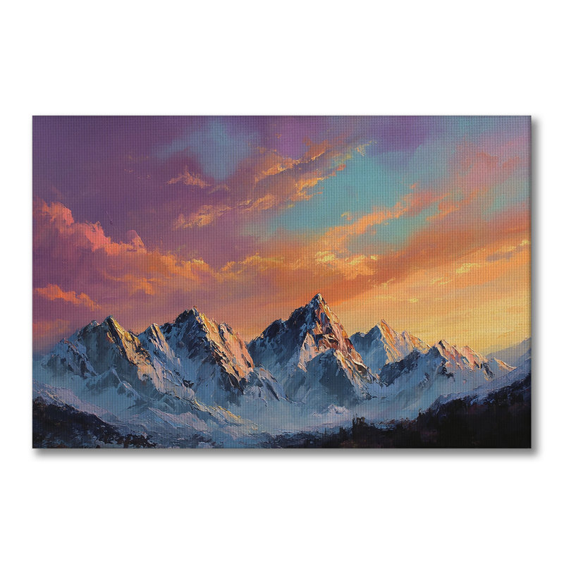 "Pastel Mountain Sunset", art mural sur toile grand format - Décoration de salon, de chambre à coucher ou de bureau