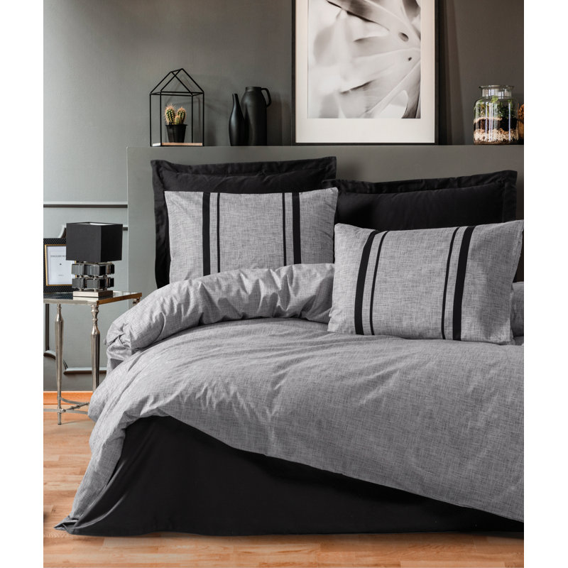 100% Cotton Ranforce Single Quilt Cover Set, Grey & Black | Duvet Cover: 53.1 x 78.7 inches, Pillowcase: 31.5 x 31.5 inches | Machine Washable at 104°F, 145 Thread Count, Stylish Reactive Printing, Button Closure