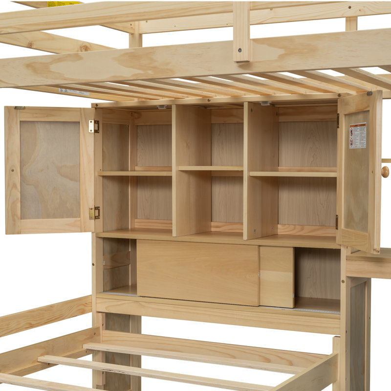 Lit mezzanine avec bureau intégré et escalier, Naturel