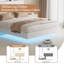 Grand cadre de lit flottant avec lumières DEL et tête de lit avec rangement, cadre de lit au style minimaliste moderne pour chambre à coucher / maison de vacances, silencieux et sans sommier, facile à assembler-287851780