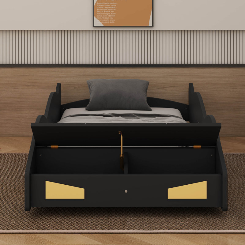 Lit plateforme avec rangement et roues Race, Twin, Noir