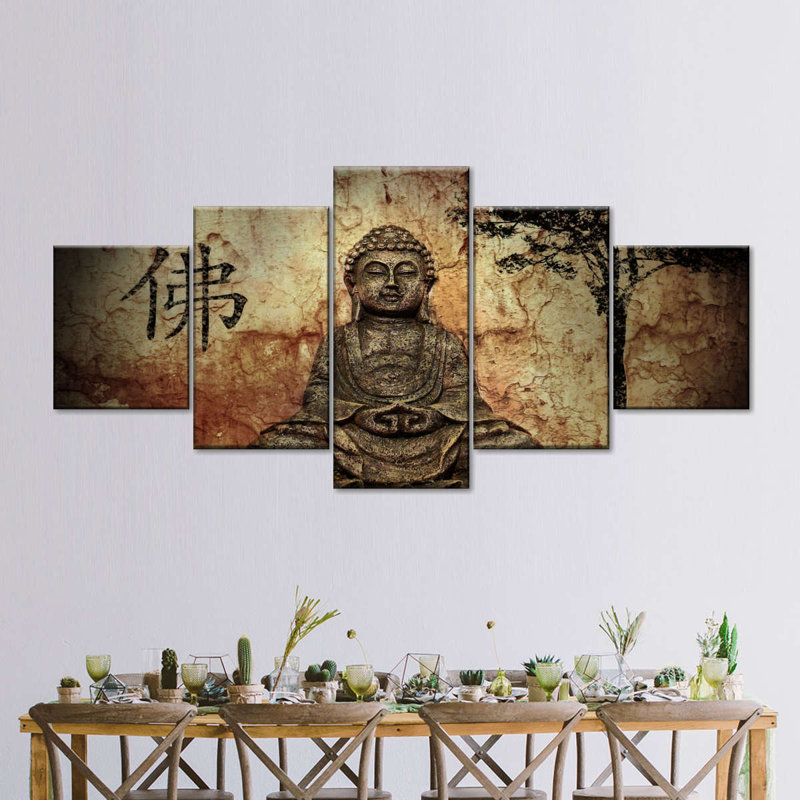 Ensemble de 5 pièces Bouddha, H 55 po x l 24 po x P 1,25 po
