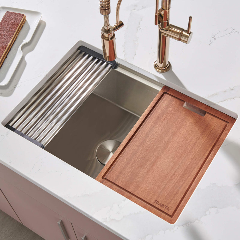 Ruvati Workstation Rounded Corners Undermount Ledge Kitchen Sink with Accessories, 10" H x 19" W x 27" L