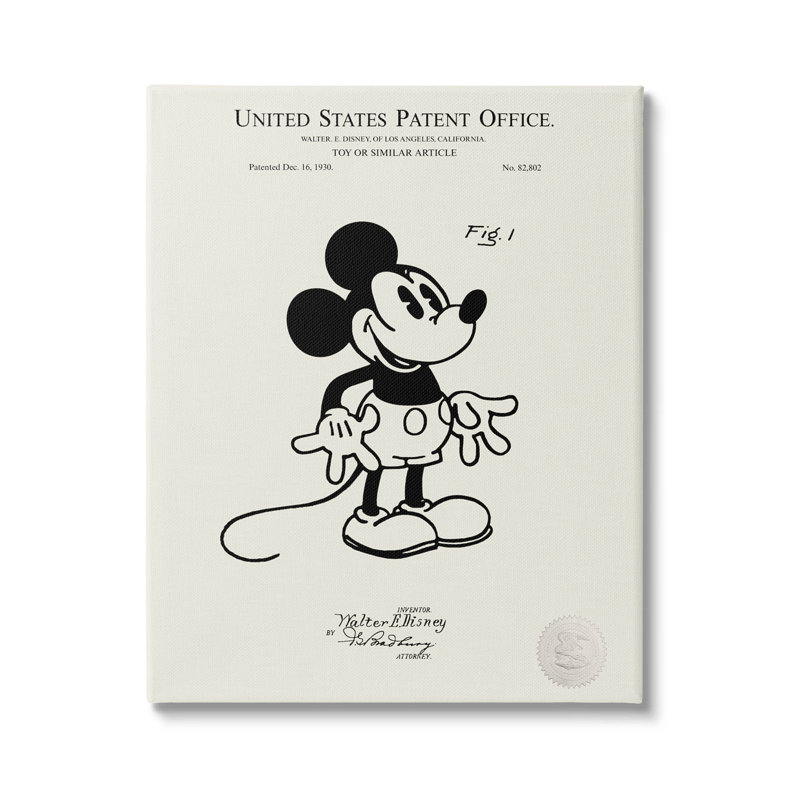 Vintage Black and White Cartoon Patent Canvas Art 16 x 20