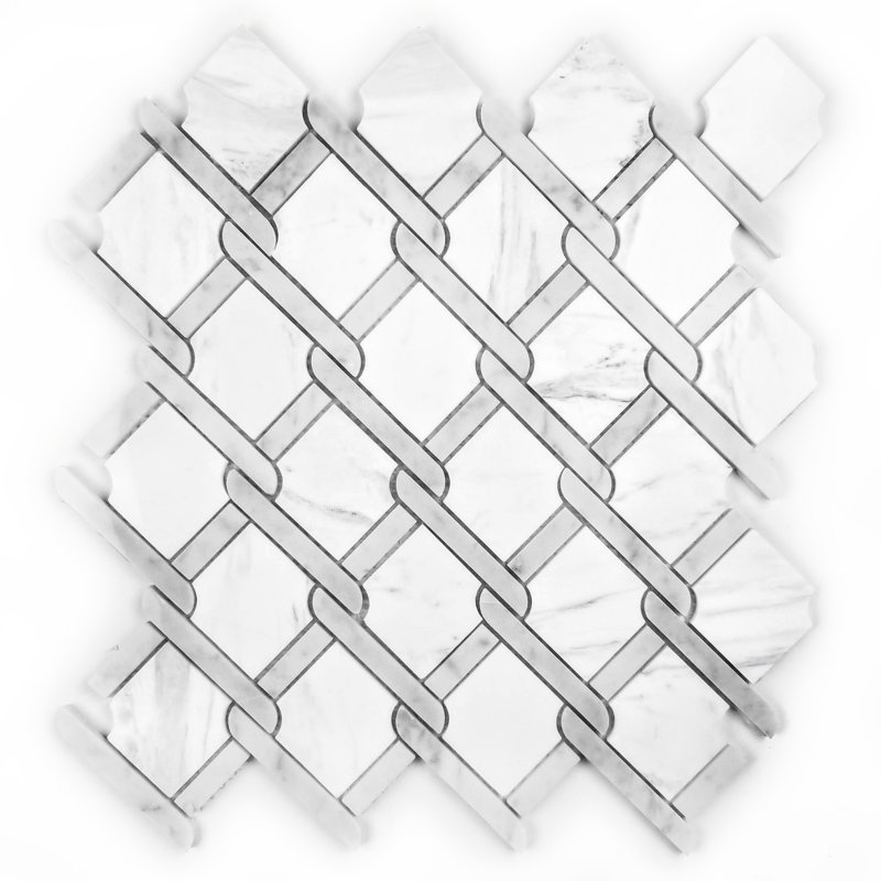 Tuscany 12 in. x 12 in. Marble Pressed Edge Diamond Mosaic Decorative Kitchen & Bathroom Wall Tile