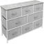 Commode Sorbus avec 8 tiroirs - Meuble de rangement pour la commode pour chambre à coucher, couloir, structure en fer, plateau en bois de ferme rustique, bacs en tissu (gris)