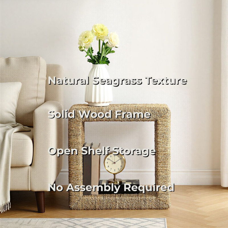 Colston Natural Seagrass Cube Accent End Table