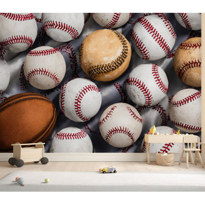 Wall Mural Peel and Stick Wallpaper Seamless baseball softball ball graphics Ideal for packaging fabric Self-Adhesive Removable Contact Paper Wall Decor for Living Room Bedroom 69"H x 96"W