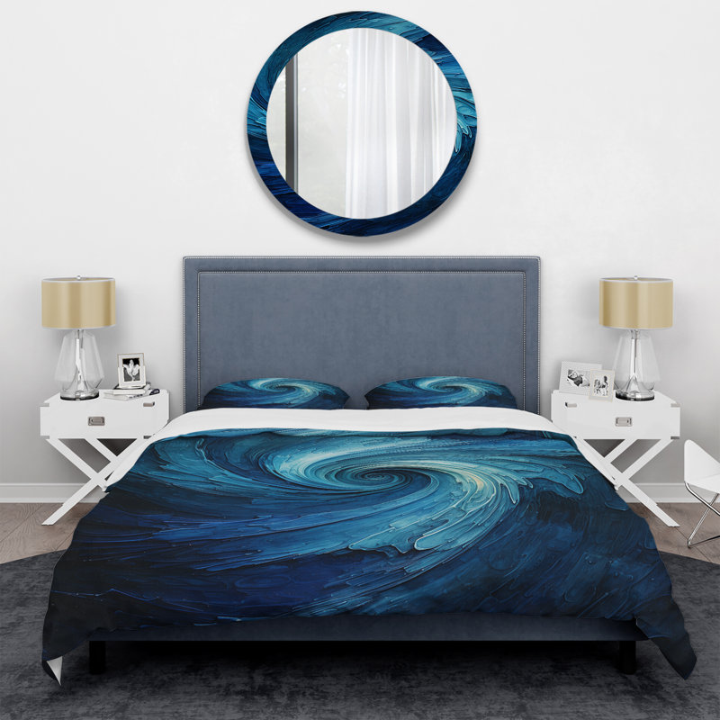 Ensemble de housse de couette Blue Swirl Wave Spiral I - Abstract Spirals, Housse de couette très grand et 2 très grandes t