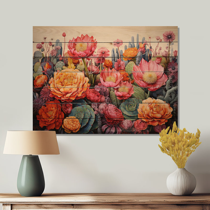 Desert Cacti Garden IV sur bois, H 10 po x l 20 po x P 0,78 po