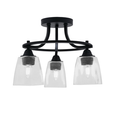 Paramount 3 Light Semi-Flush Shown In Matte Black Finish With 4.5” Square Clear Bubble Glass