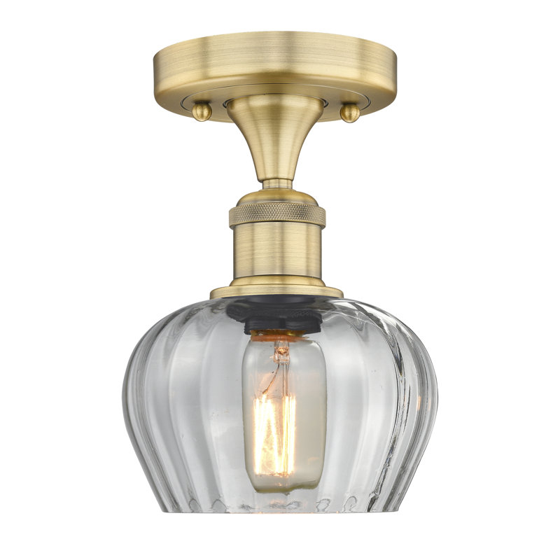 Hayons Glass Semi Flush Mount, Brushed Brass, Clear