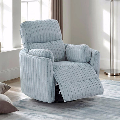 Fauteuil oscillant électrique contemporain avec fonction inclinable et accoudoirs courbés et rembourrés avec coussins rembourrés et rembourrés de coussin