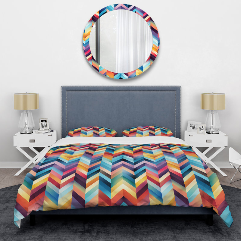 Ensemble de housse de couette à chevrons en polyester microfibre, Housse de couette pour très grand lit et 2 très