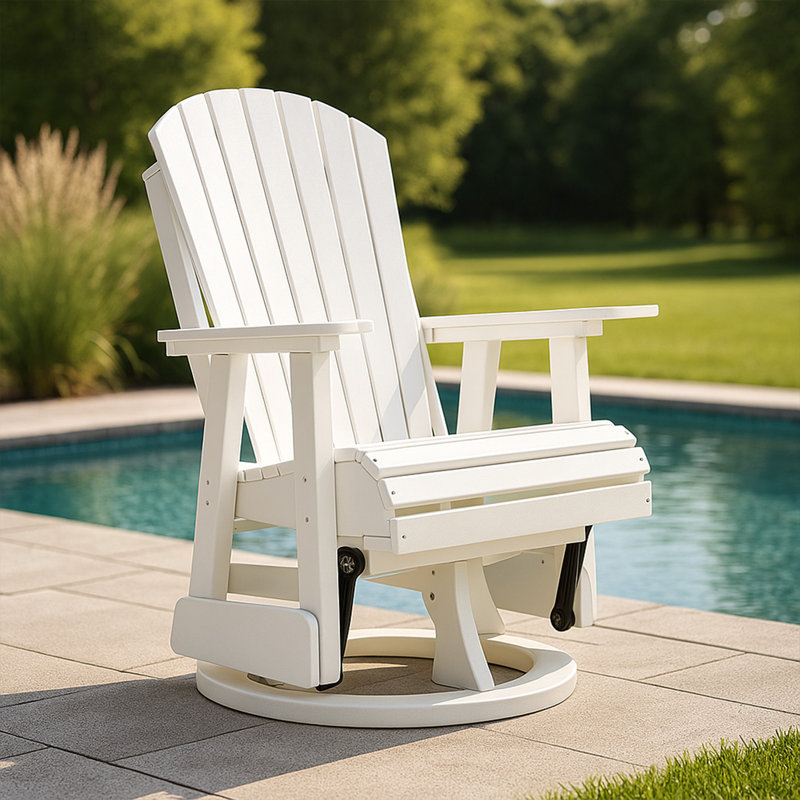Fauteuil oscillant pivotant extérieur Sami de 31 po, à lattes, Adirondack, finition blanche, Blanc