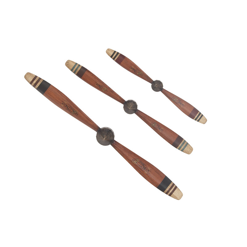 Metal 2 Blade Airplane Propeller Red Wall Decor with Aviation Detailing Set