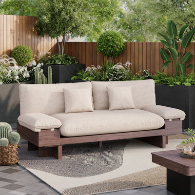 86.6 Inch Three-Seater Linen Fabric Upholstered Sofa,with Pillows,Adjustable Armrest
