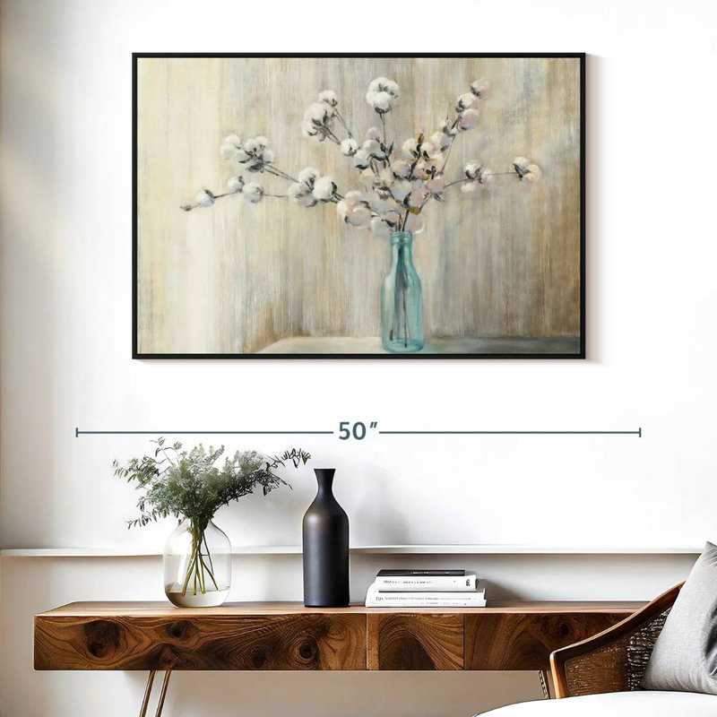 Bouquet de coton, Cadre flottant noir, 40 po x 27 po