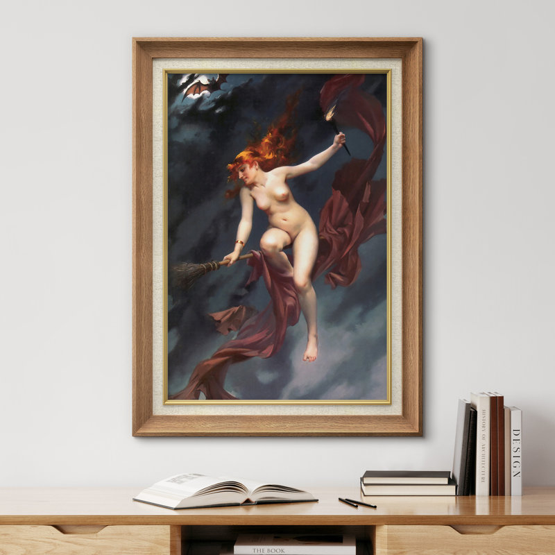 Illustration de sorcière mystique dans un ciel orageux, images fantastiques foncées, impression sur toile encadrée