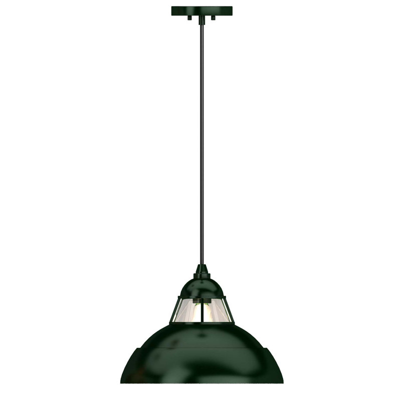 Quesada 1-Light Indoor Dark Green Hanging Pendant with Lighthouse Inspired Bowl and Clear Glass, Green