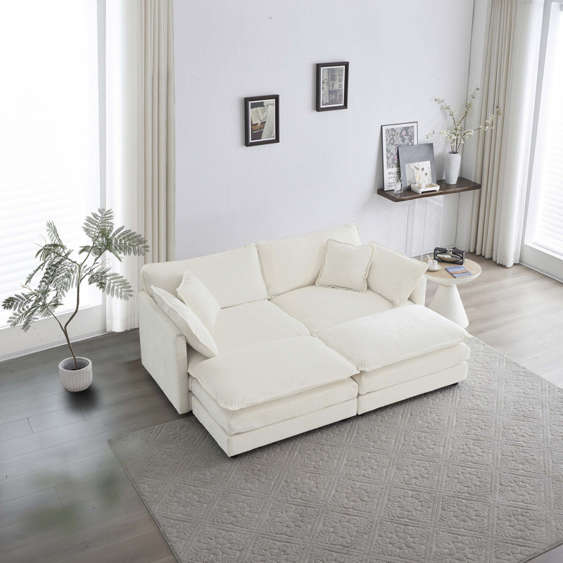 Jeffers Chenille Fabric Upholstered 4-Piece Sectional Sofa, White Chenille, 33" H x 76.7" W x 35" D