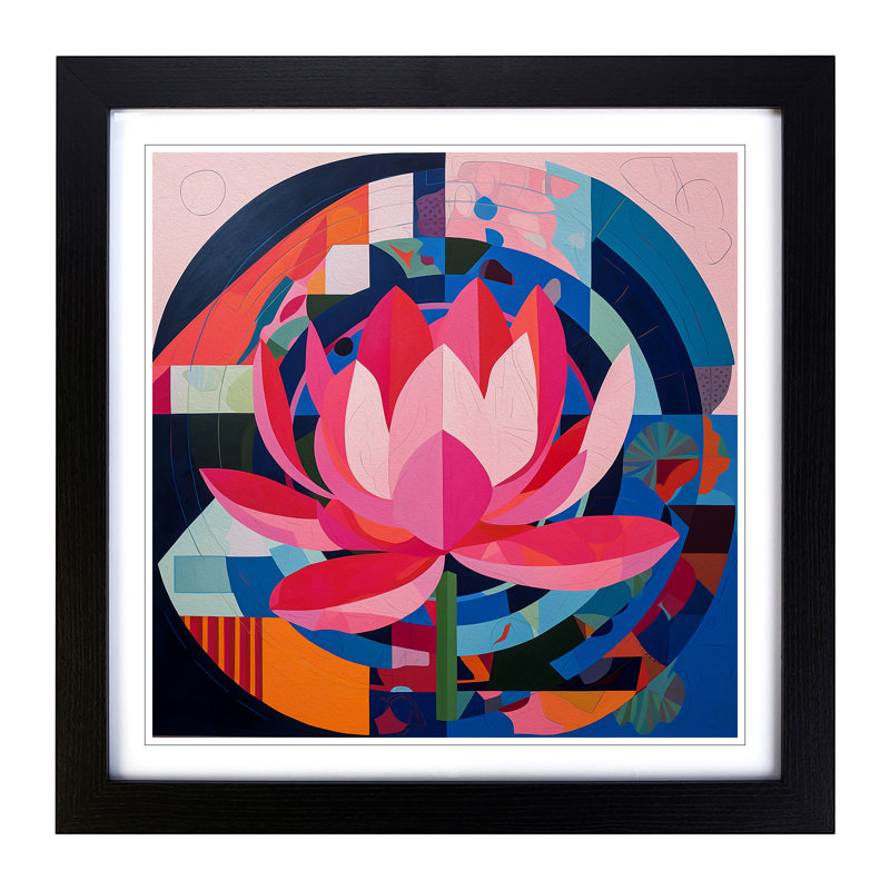 Lotus Flower Constructivism No.6 - Single Picture Frame Print on Wood, Black