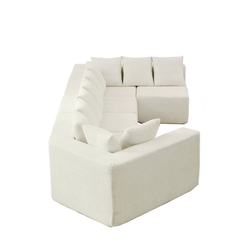 Canapé modulaire en forme de L de 151,6 po à assise profonde et canapé modulaire en chenille de 11,6 po avec 11 coussins inclinables incurvés au sol sans assemblage requis Beige