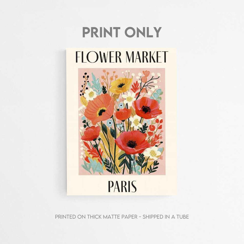 Paris Flower Market Art Print: Bright Botanical Wall Decor, 32" H x 24" W, Framed Print with Mat, Brown
