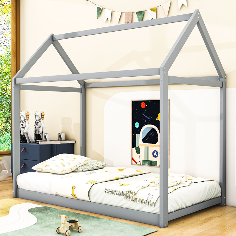 Lit simple en bois Drumnagee, gris