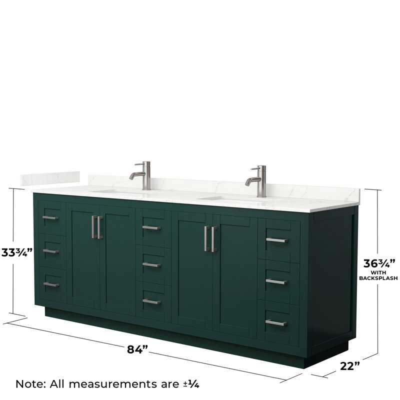 Miranda 84" Freestanding Double Bathroom Vanity with Quartz Top, Giotto Quartz, Green, Brushed Nickel