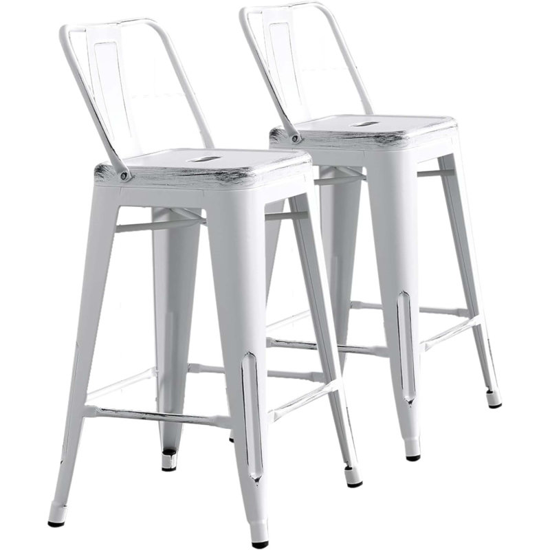 Modern Lightweight Industrial Contemporary Rustic Vintage Coastal Metal Barstools With Bucket Back And 4 Leg Design, Set Of 2 (24/