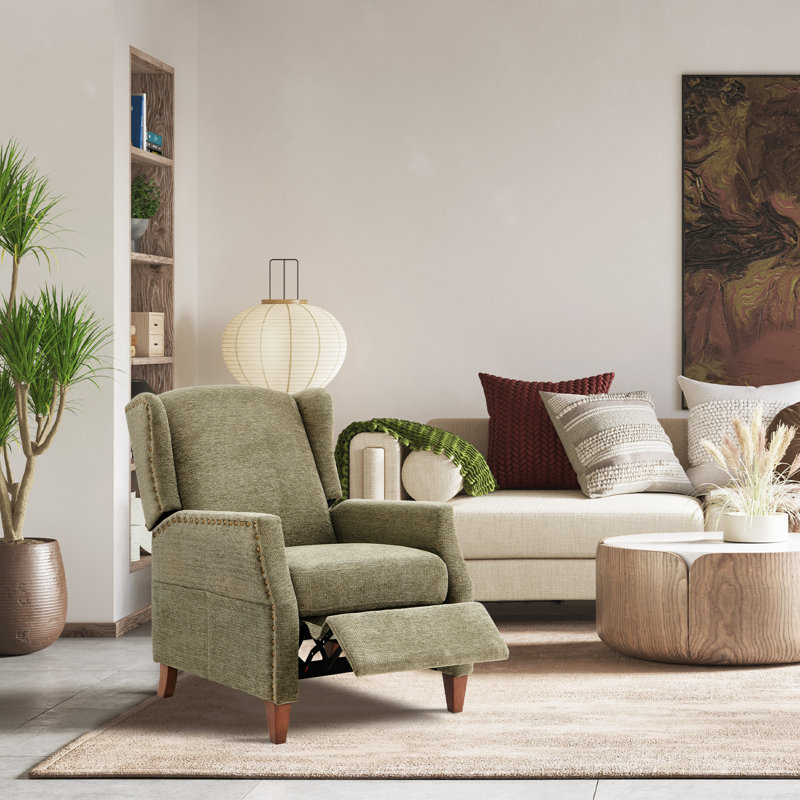 Kars Nailhead Upholstered Recliner, Green Performance Chenille