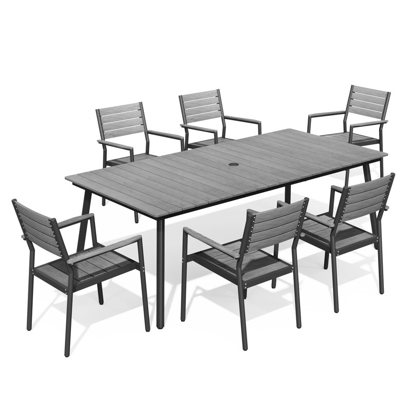 Currington 6 - Person Metal Patio Dining Set with Rectangular Table, Gray/Black