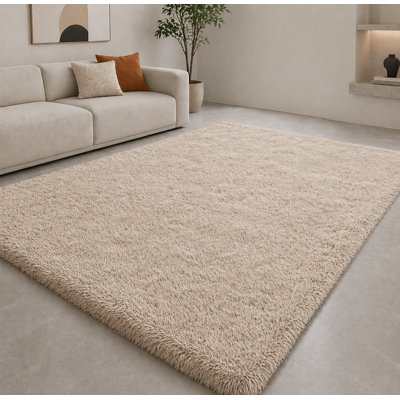 Aspire Homeware Beige Shaggy Area Rug Soft Plush Indoor Carpet