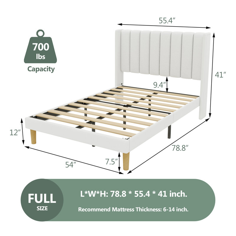 Lit plateforme tapissier à profil bas Sutter, Double, White