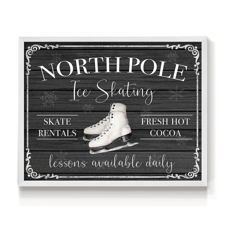 North Pole Ice Skating -Framed Print - Restickable, 11" H x 14" W, White
