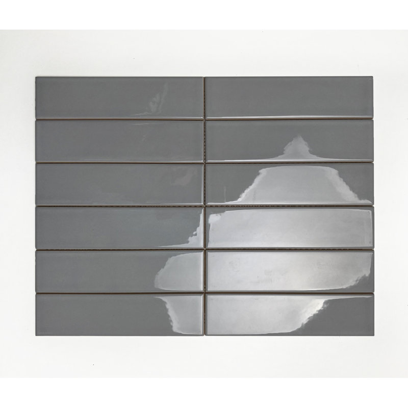 Carreau de mosaïque en céramique 2 po x 8 po Hudson, Gris foncé brillant