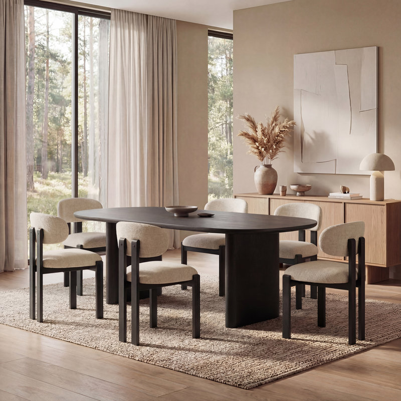 40.5 cm H Upholstered Fabric Dining Chair, Beige/Black