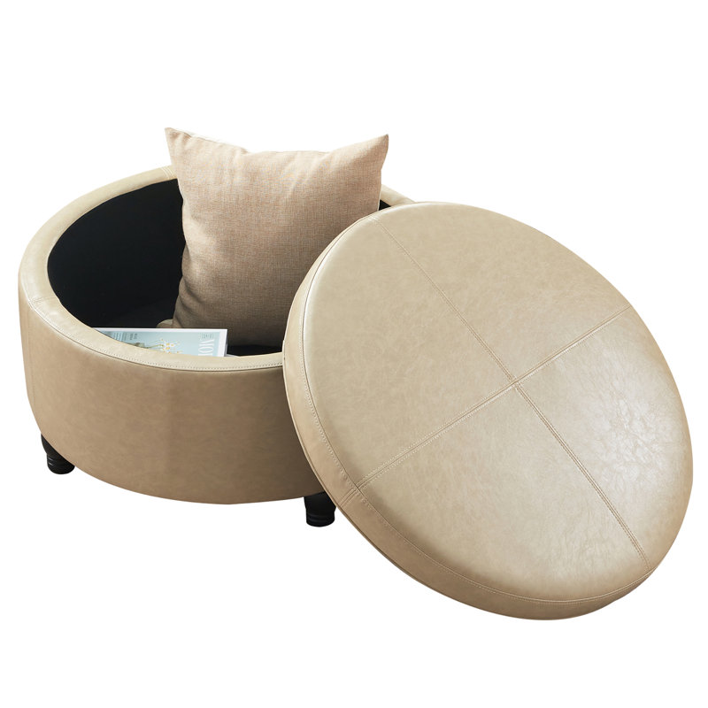 Repose-pieds rond avec rangement en similicuir Duanys, Kaki