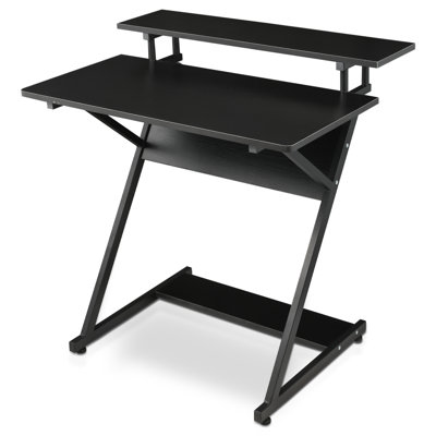 2-Tier Standing Computer Desk, Laptop Table Workstation with Keyboard Monitor Shelf and Host Rack