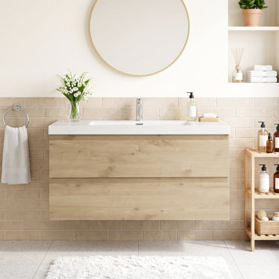 Wall-Mounted Single Bathroom Vanity With Resin Top