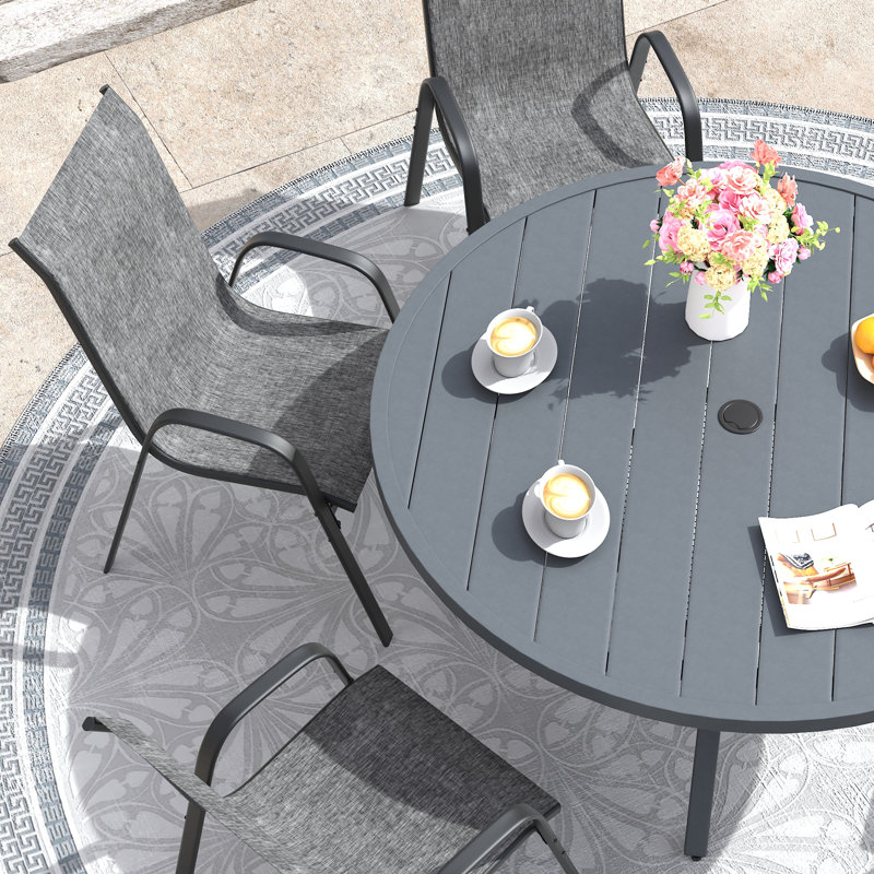 Ensemble repas pour patio 6 personnes avec chaises empilables, Gris, H 28 po x l 47,2 po x P 47,2 po, 6