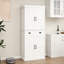 Armoire de cuisine 71 po en blanc. 4 portes dont 2 avec 1 tiroir. 2 tablettes réglables. Peut contenir des aliments en conserve, des boissons. Peint. Stable et sécuritaire. Assemblage facile. Convient à différentes pièces du tiroir.