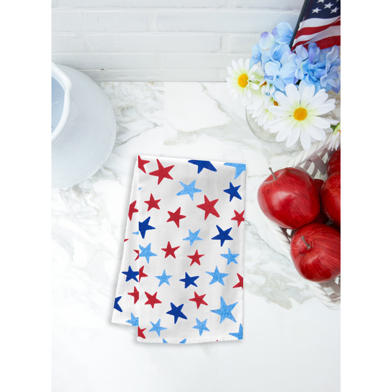 Watercolor Red White and Blue Stars & Stripes 4th of July Kitchen Towel Set of 2