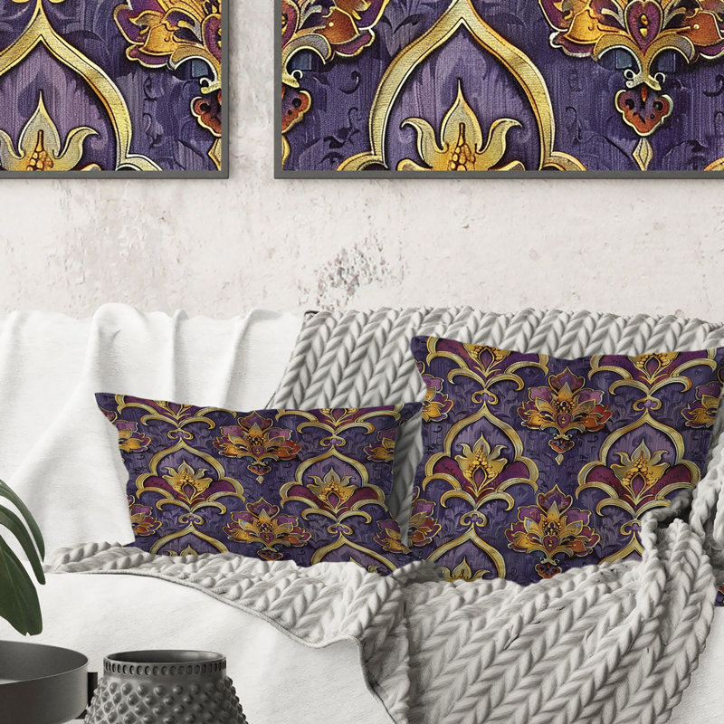 Coussin lombaire traditionnel mauve doré Glam Trellis II
