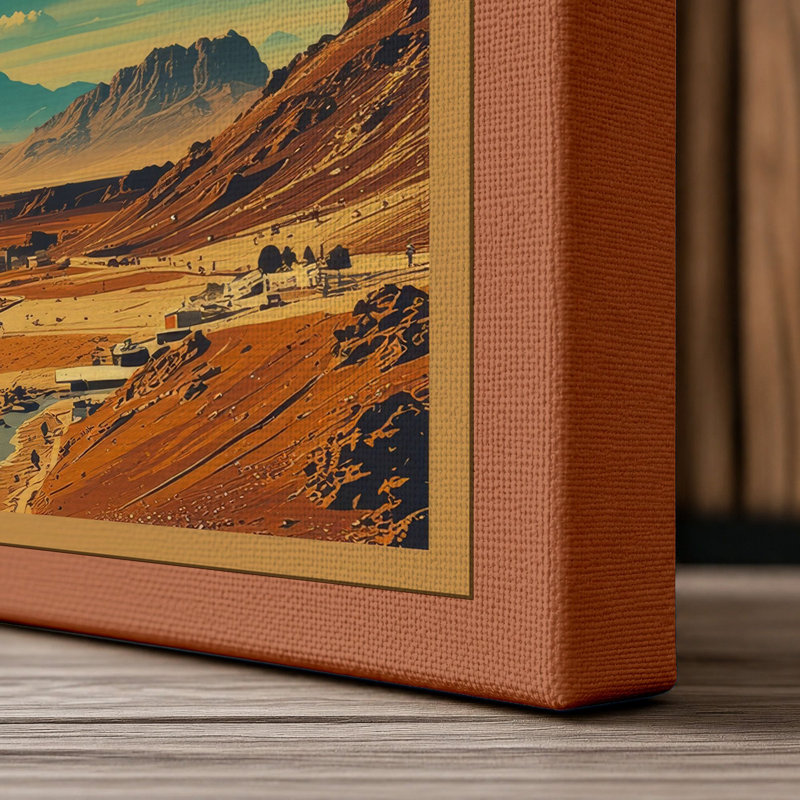 Alien Planet Rise Retro - Wrapped Canvas, 30x20 - 76.2 x 50.8 cm, Terracotta Border
