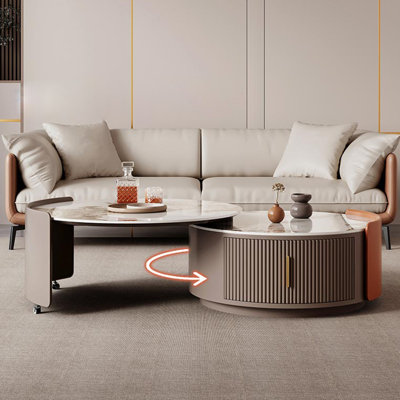 Rock plate rotating minimalist coffee table
