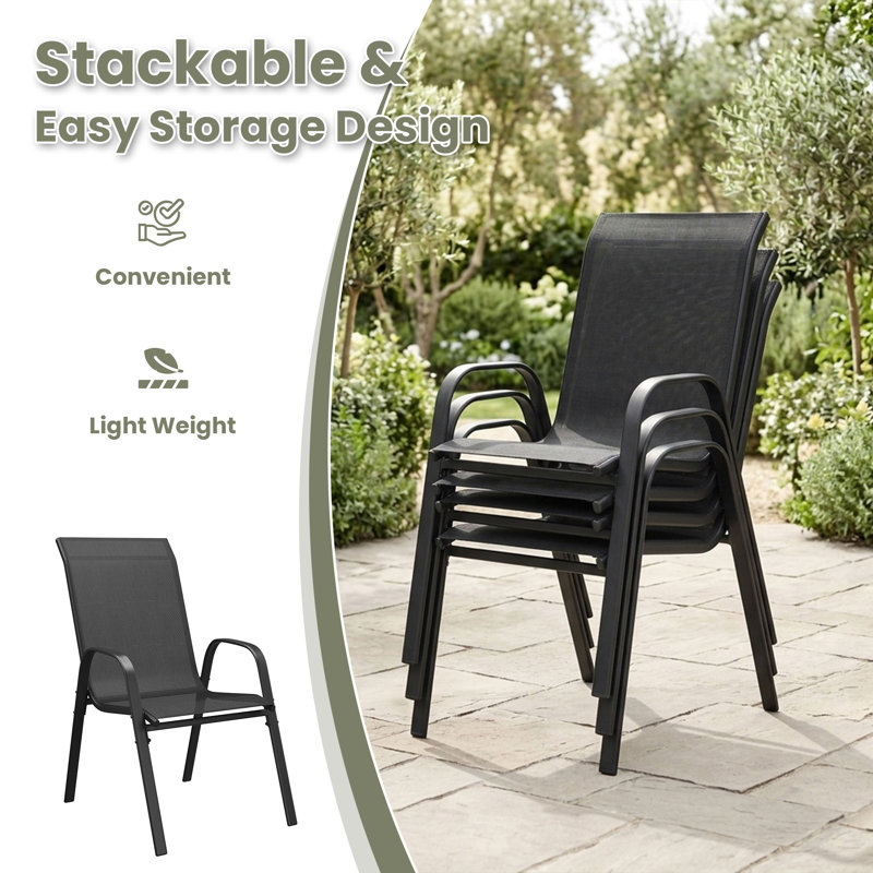 Elijah With Stackable Textilene Chairs, Black