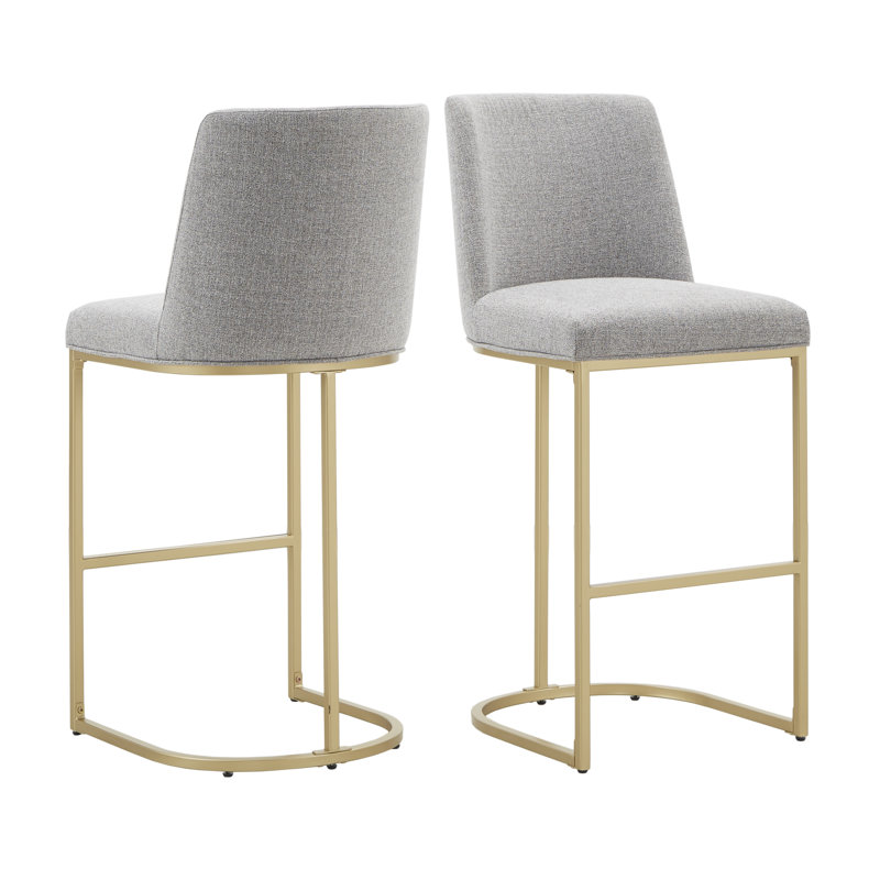 Upholstered Counter Stool with Metal Frame, Light Gray Heathered, Bar Stool (29" Seat Height)